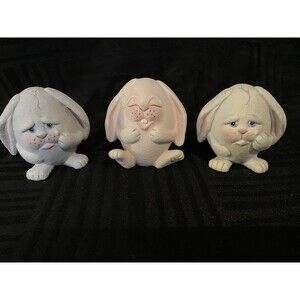 Bunny Egg shaped anthropomorphic floppy eared hand painted Easter figurines